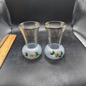 Vintage Lot Of 2 Bartlett Collins Blue Hand Painted Mini Vases With Gold Trim